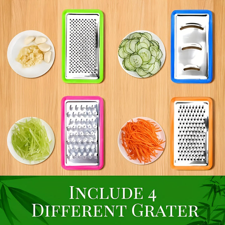 Bamboo Cutting Board with Storage Trays &amp; Graters | Multifunctional Kitchen Prep Station