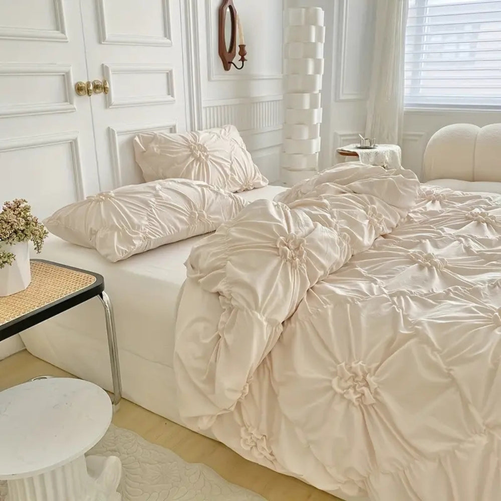 Quilt Cover Set Floral Pleated Bedroom Bedding