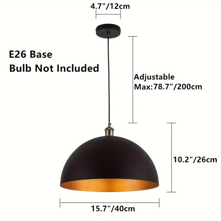 Vintage Industrial Dome Pendant Light | Black &amp; Gold Iron Shade