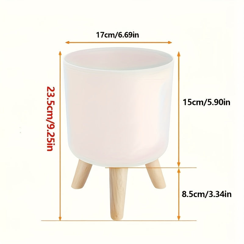 Modern Round Planter with Wooden Legs | Indoor &amp; Outdoor Decorative Plant Pot