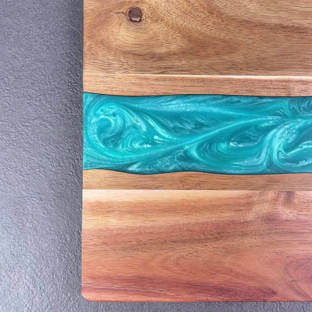 Resin River Cutting Board | Acacia Wood Charcuterie &amp; Cheese Board