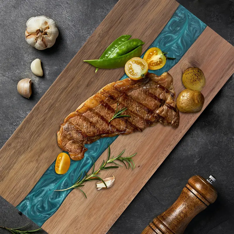 Resin River Cutting Board | Acacia Wood Charcuterie &amp; Cheese Board