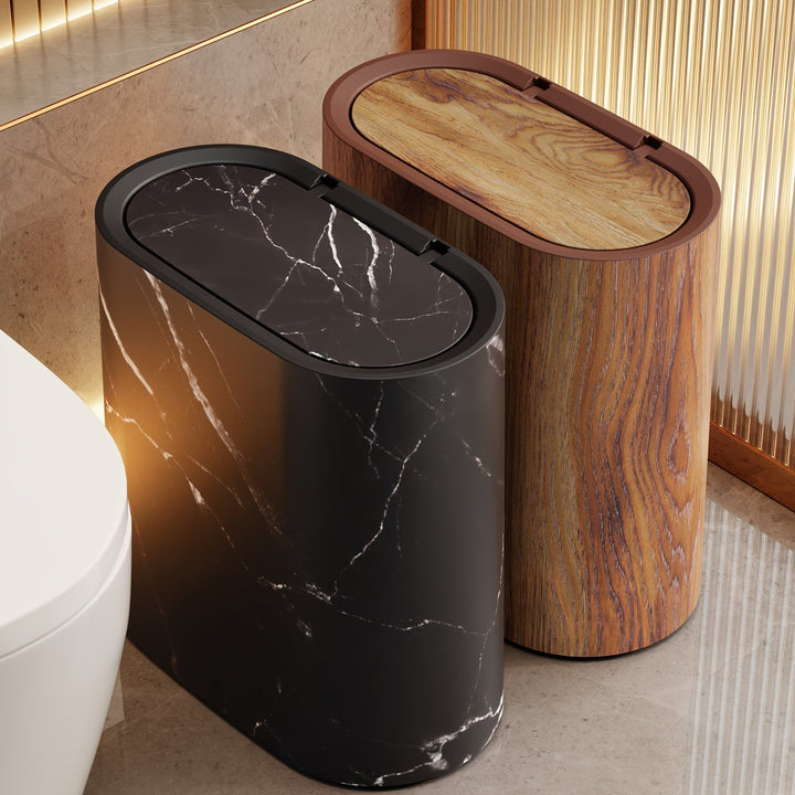 Marble Pattern Trash Can | Modern Bathroom &amp; Kitchen Bin with Lid