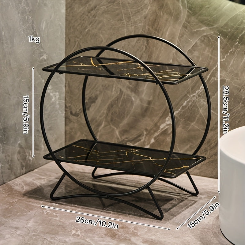Double-Tiered Bathroom Organiser with Cat Ear Base | Stylish Metal Cosmetic &amp; Skincare Shelf
