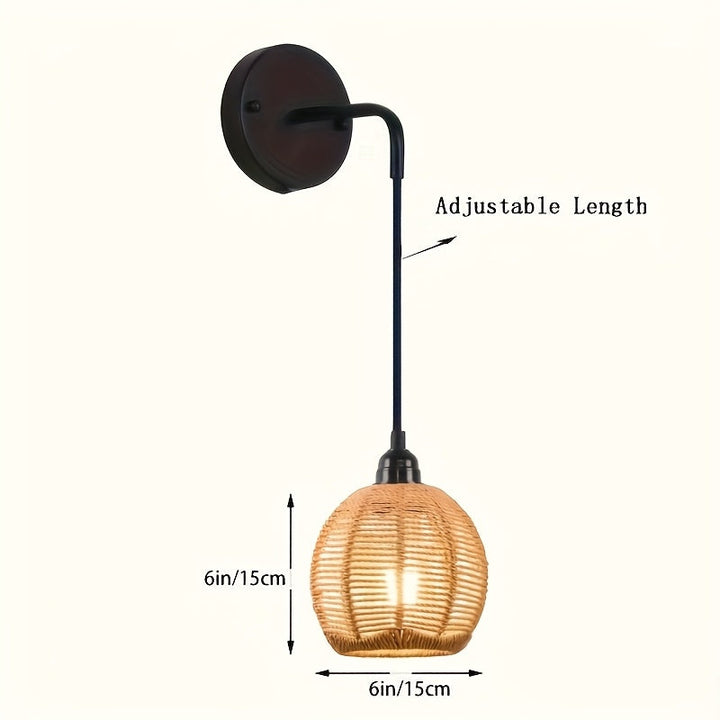 Boho Rattan Wall Lamp | Handwoven Bedside &amp; Living Room Sconce