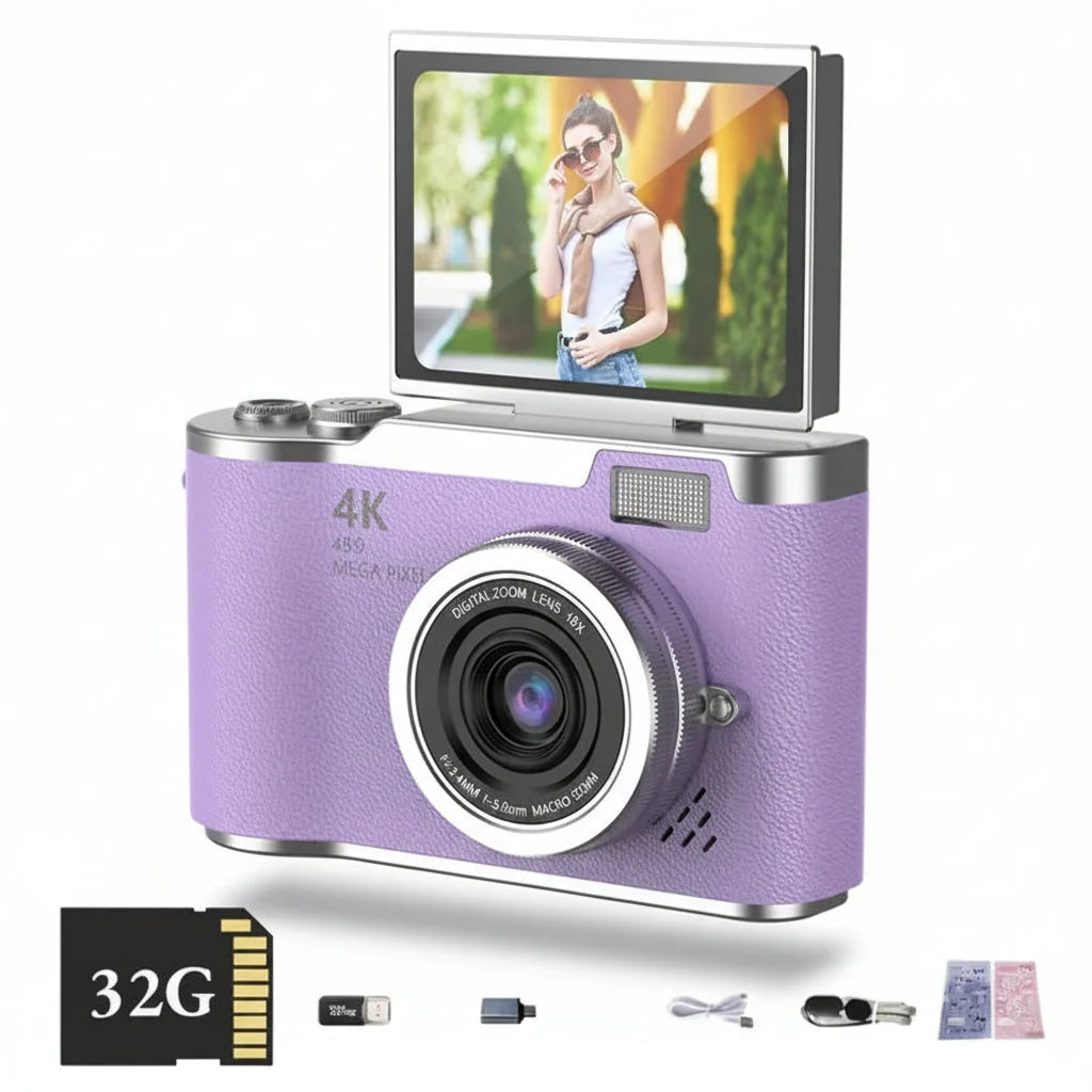 Digital Camera 4K Flip Screen 48MP 8X Zoom Compact Photo Video