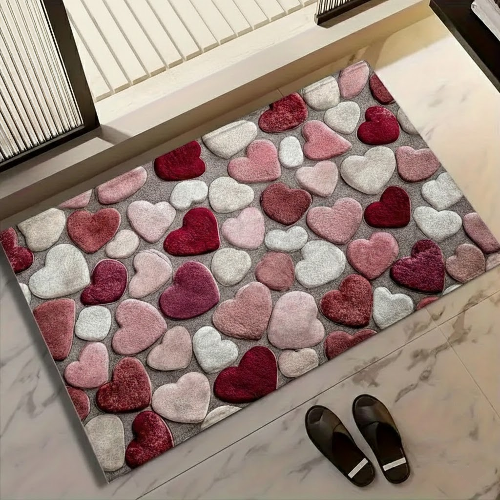 Doormat Heart Pattern Non Slip Polyester Entry Floor Mat