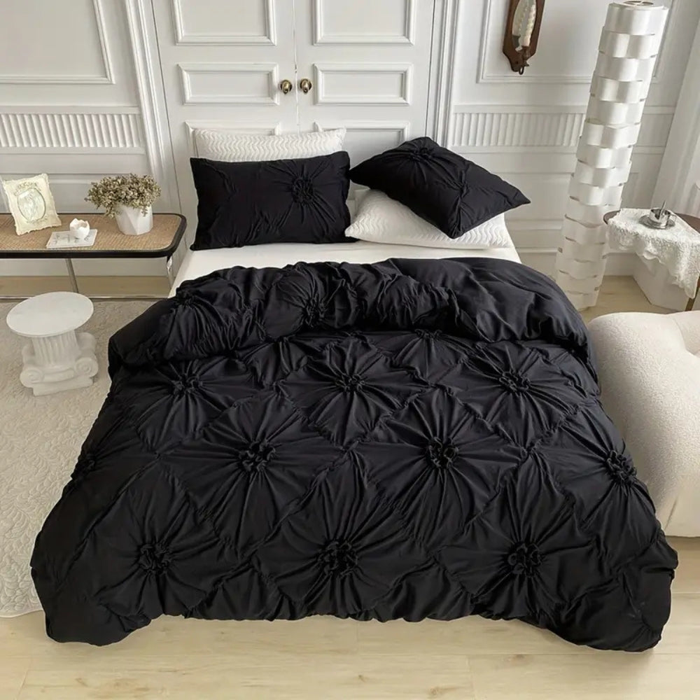 Quilt Cover Set Floral Pleated Bedroom Bedding