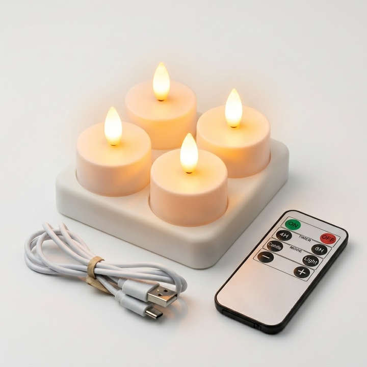 LED Candles Flameless Set Remote Timer USB Rechargeable