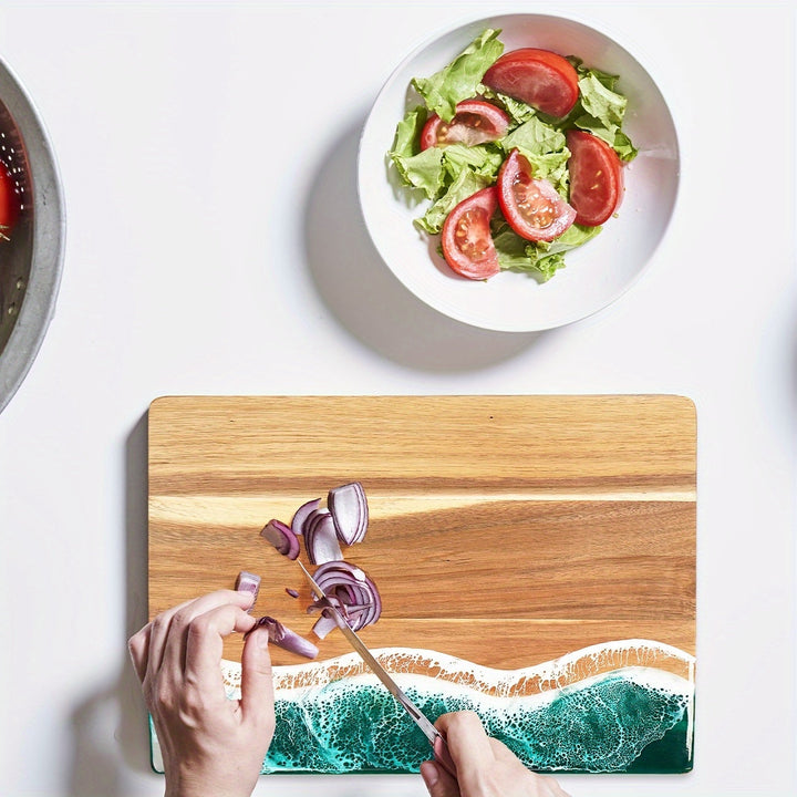 Wave Resin Cutting Board | Ocean-Inspired Acacia Wood Cheese &amp; Serving Board