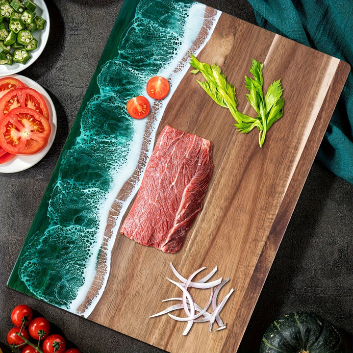 Wave Resin Cutting Board | Ocean-Inspired Acacia Wood Cheese &amp; Serving Board