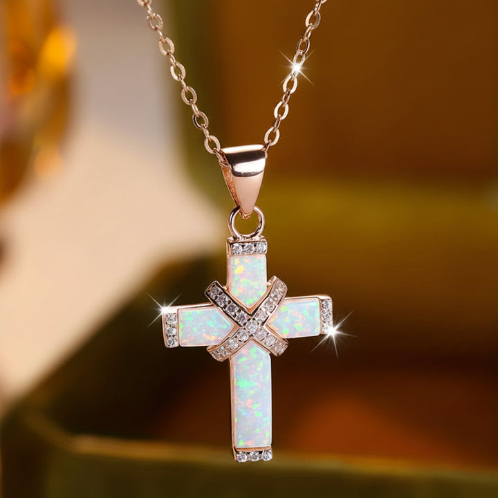 Necklace Cross Pendant Rose Gold Rhinestone Mothers Day Gift