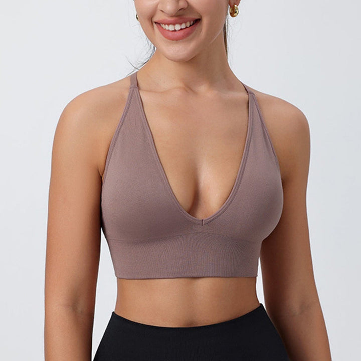 Womens Pickleball Sports Bra V Neck Padded Workout Top