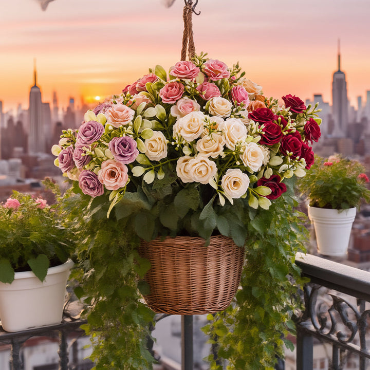 Mothers Day Artificial Flowers Hanging Rose Basket Patio Decor
