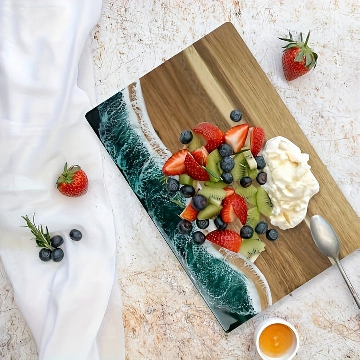 Wave Resin Cutting Board | Ocean-Inspired Acacia Wood Cheese &amp; Serving Board