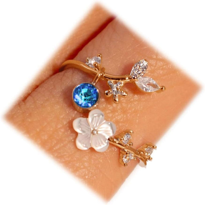 Ring Birthstone Flower Adjustable Cubic Zirconia Mothers Day Gift
