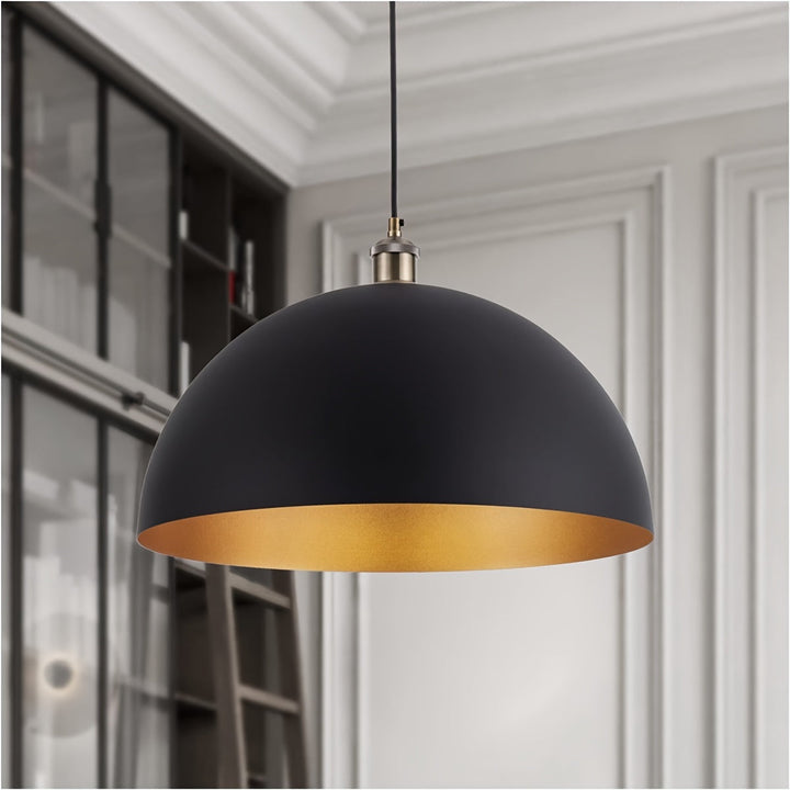 Vintage Industrial Dome Pendant Light | Black &amp; Gold Iron Shade