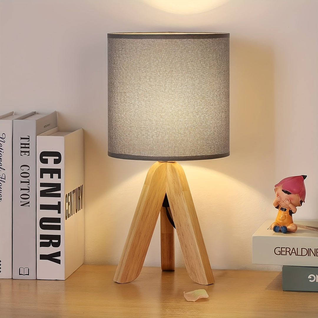 Nordic Wooden Tripod Table Lamp | Fabric Shade