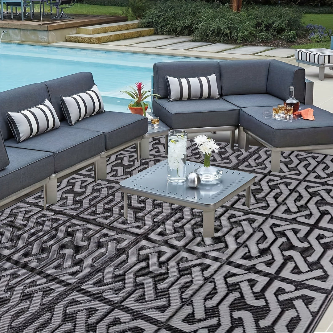 Reversible Outdoor Rug | Black &amp; Grey Modern Patio Mat