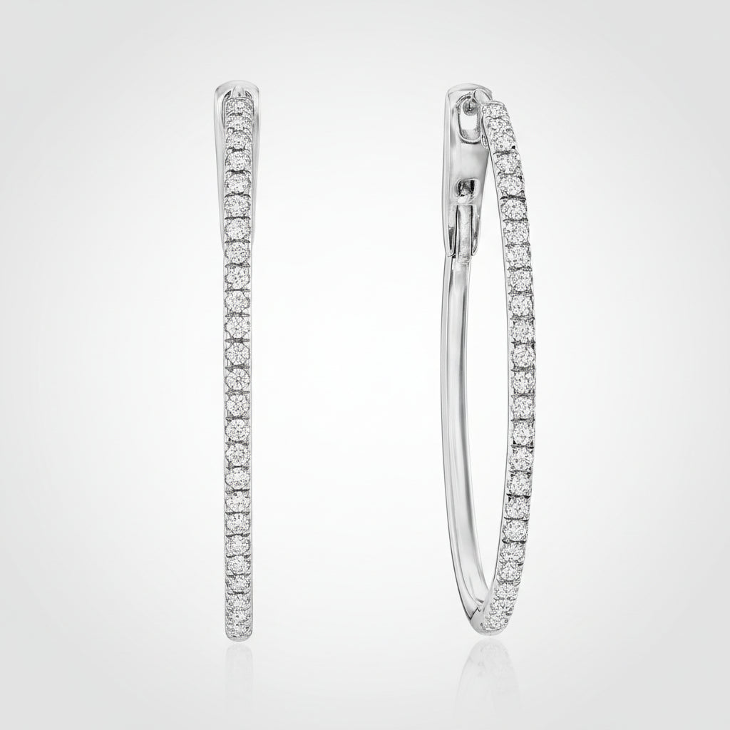 Earrings Mothers Day Gift Diamond Oval Hoop Sterling Silver