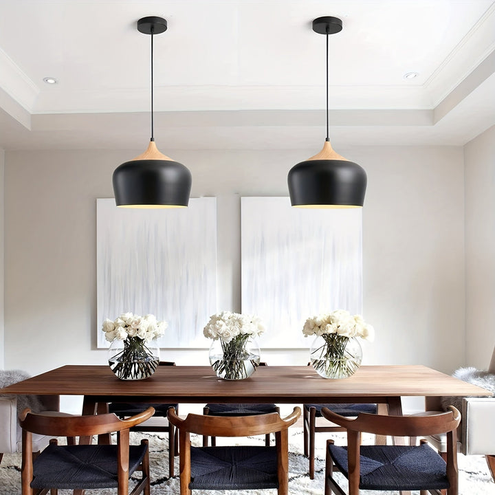 Modern Scandinavian Pendant Light | Iron &amp; Wood Grain Design