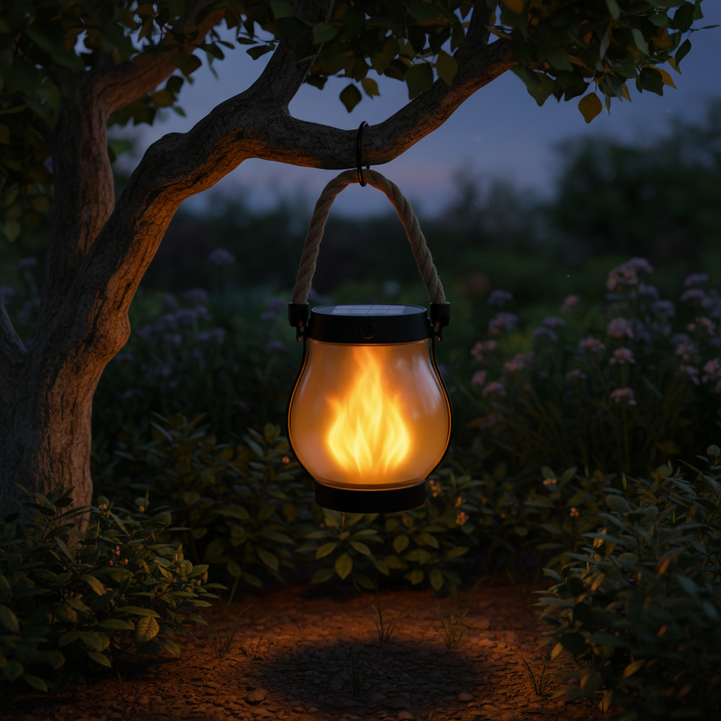 Solar Lantern Outdoor Hanging Light Flame Effect Garden Decor