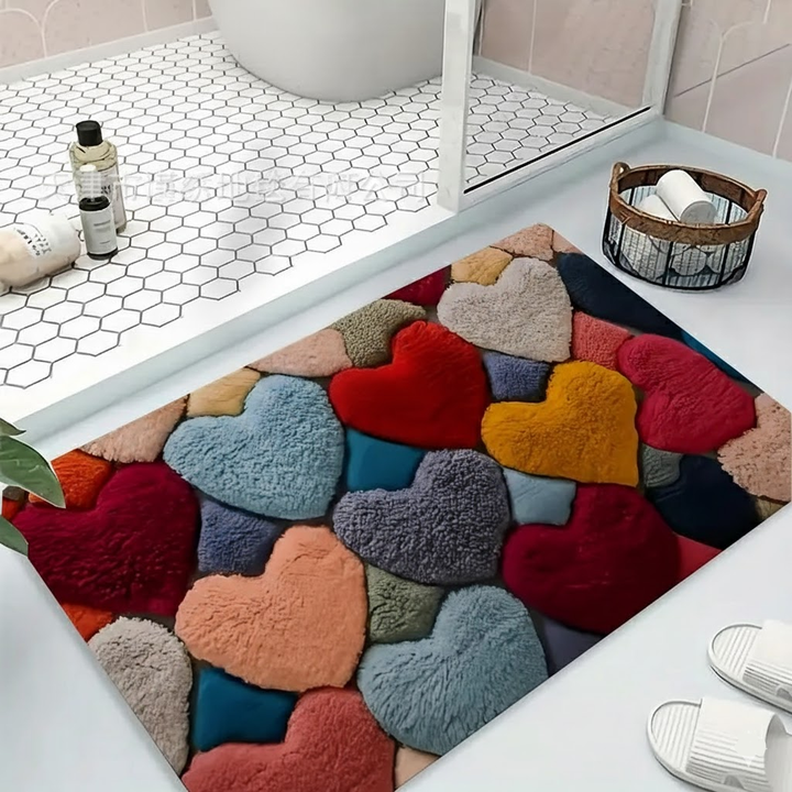 Doormat Heart Pattern Non Slip Polyester Entry Floor Mat