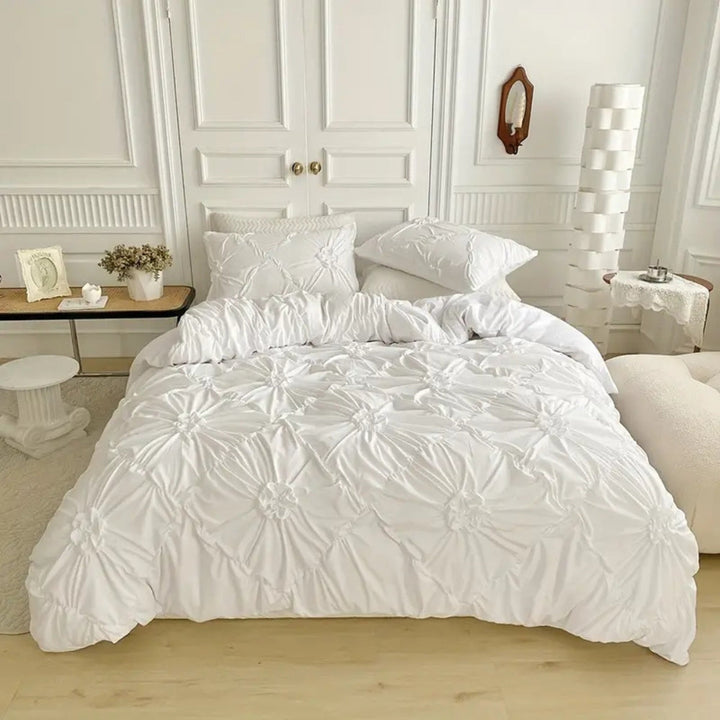 Quilt Cover Set Floral Pleated Bedroom Bedding
