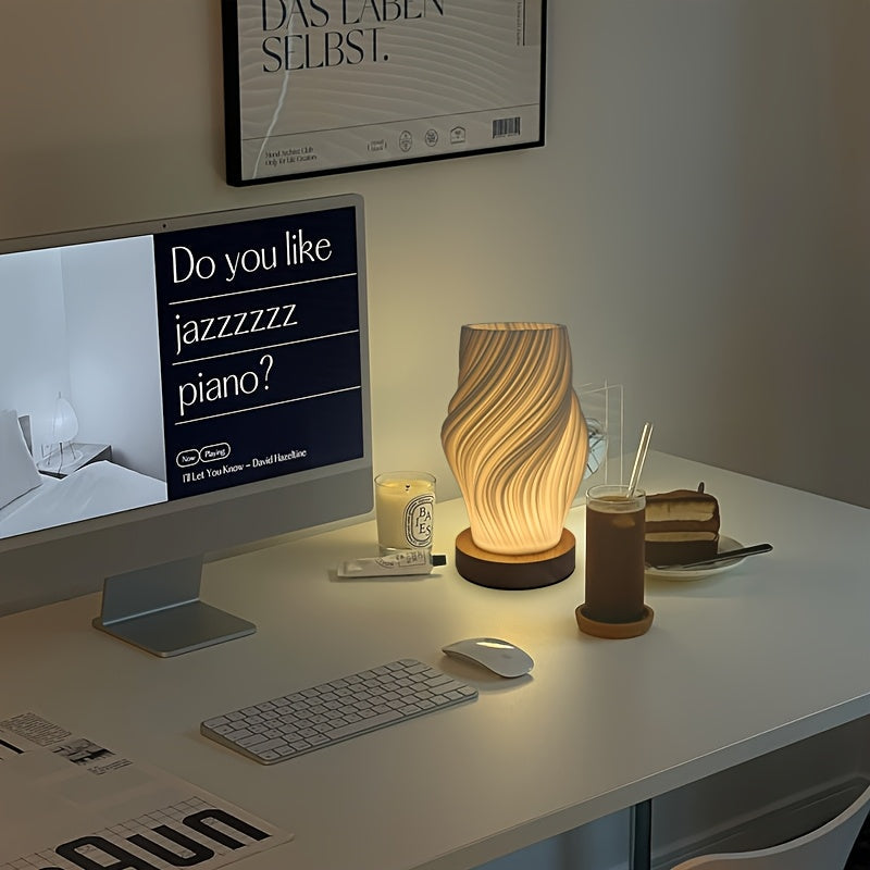 Modern LED Swirl Table Lamp | Minimalist Dimmable Bedside &amp; Desk Light