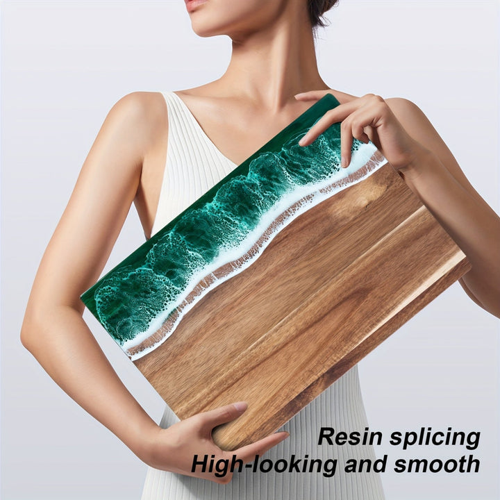 Wave Resin Cutting Board | Ocean-Inspired Acacia Wood Cheese &amp; Serving Board