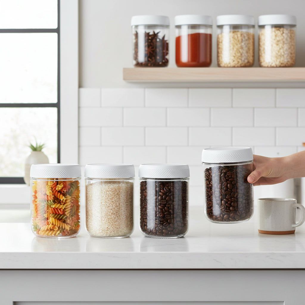 Glass Food Storage Jars Airtight Stackable Kitchen Containers Set