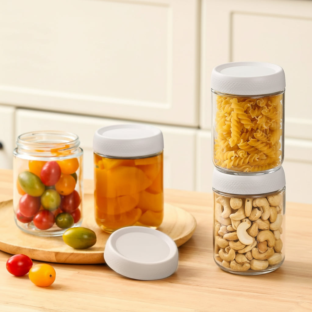 Glass Food Storage Jars Airtight Stackable Kitchen Containers Set