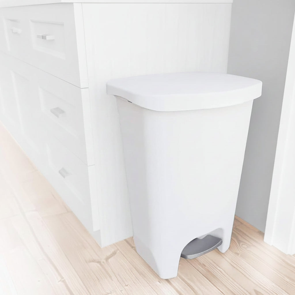 13 Gallon White Kitchen Trash Can Step Pedal Odor Protection