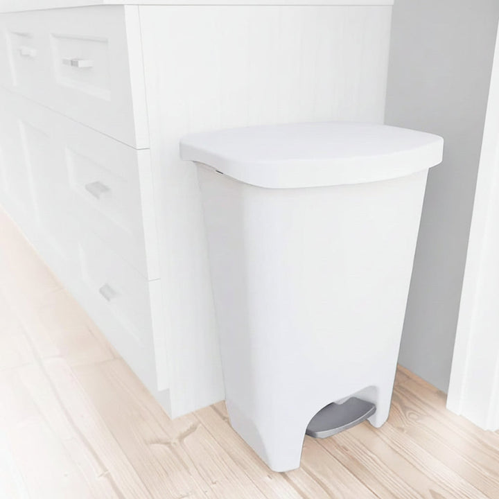 13 Gallon White Kitchen Trash Can Step Pedal Odor Protection