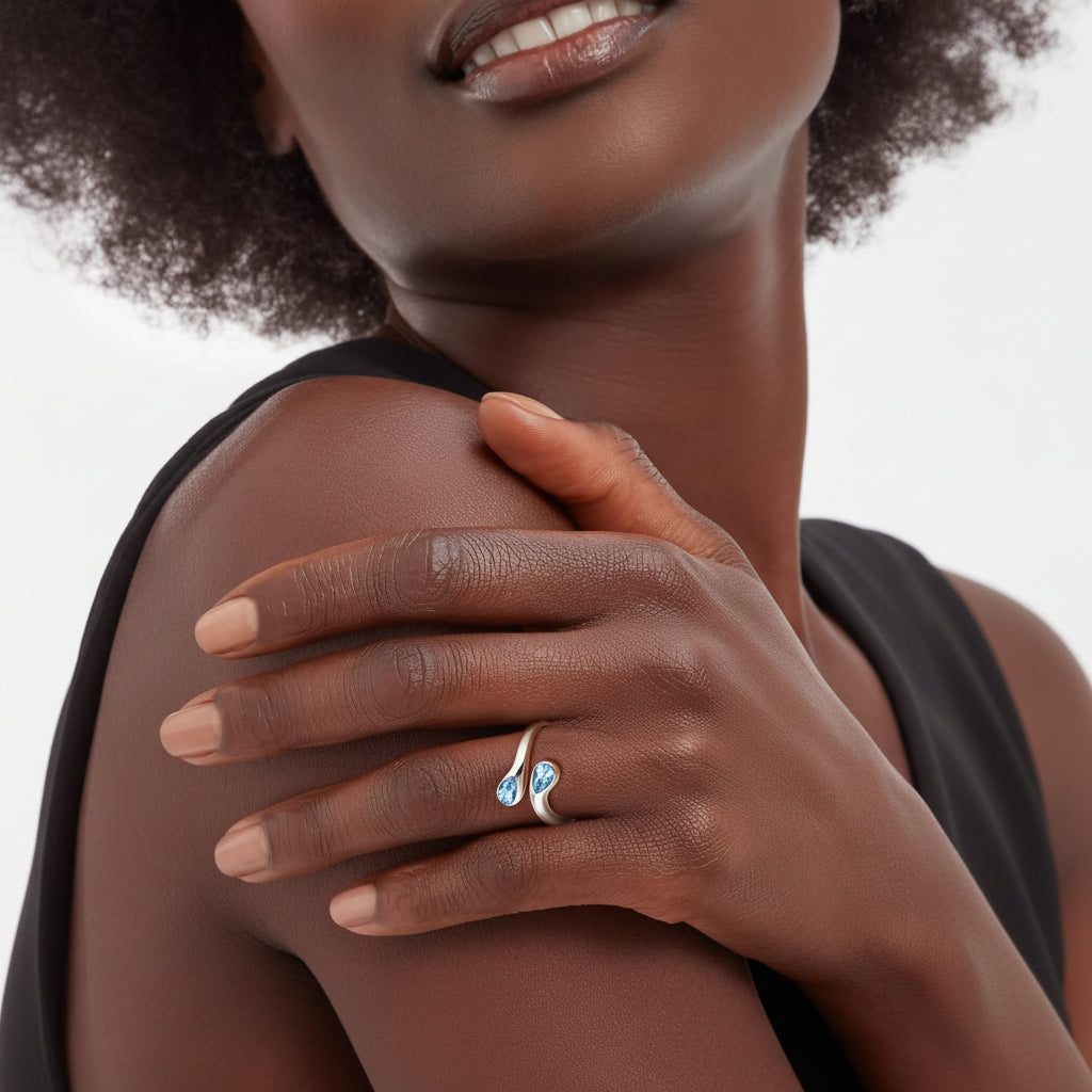 Mothers Day Birthstone Ring Dainty Silver Adjustable Ring