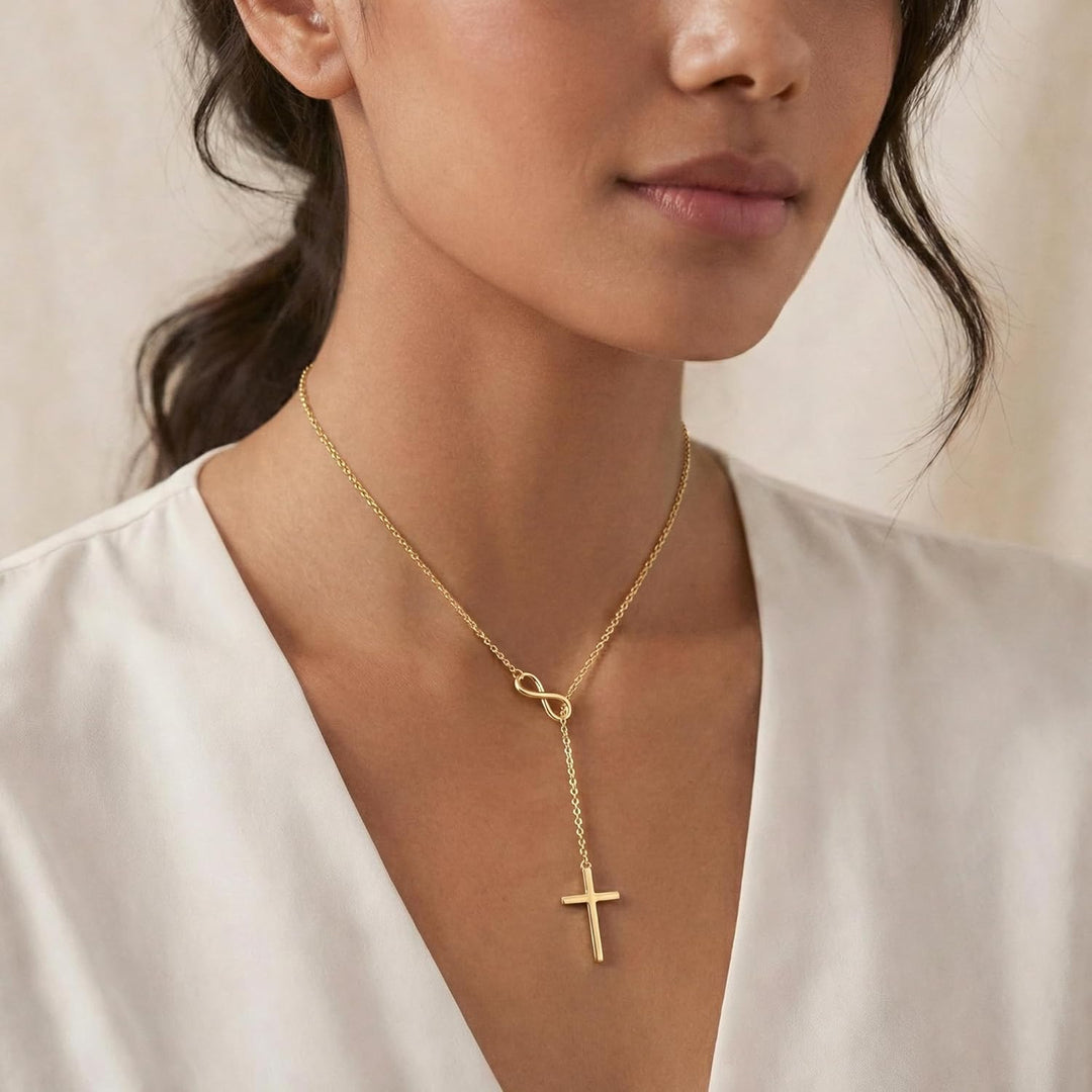 Necklace Cross Y Pendant Mothers Day Gold Infinity Jewellery