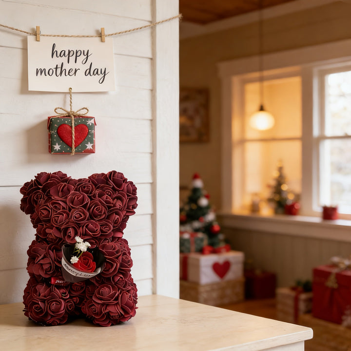 Mothers Day Rose Bear Gift Artificial Flower Teddy Bear Decor