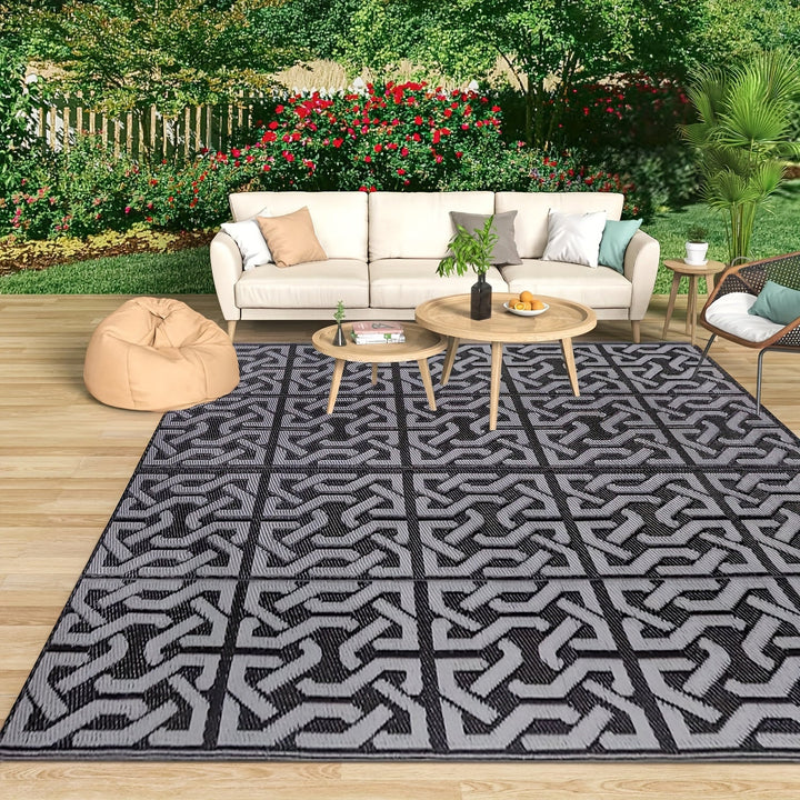 Reversible Outdoor Rug | Black &amp; Grey Modern Patio Mat
