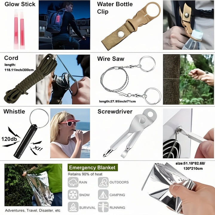 Compact Survival Backpack Outdoor First Aid Gear Tools