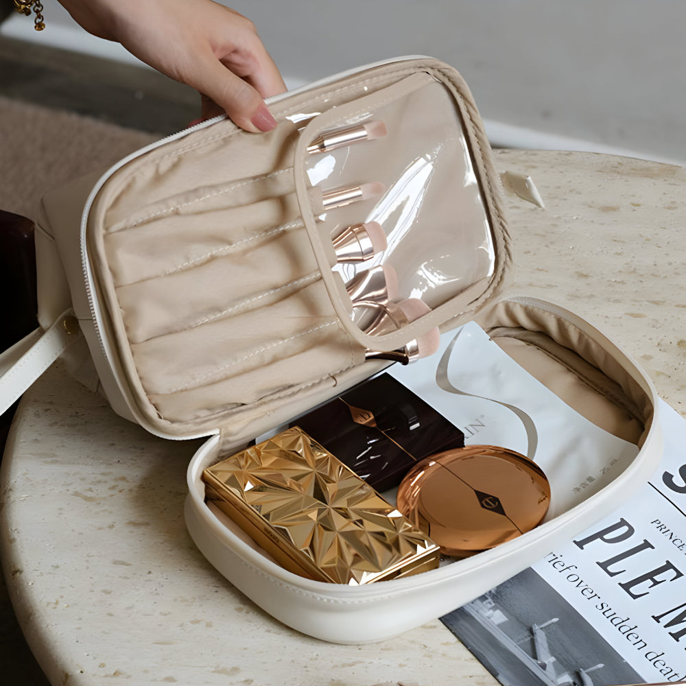 Makeup Bag Travel Organizer PU Shell Cosmetic Case Large Capacity