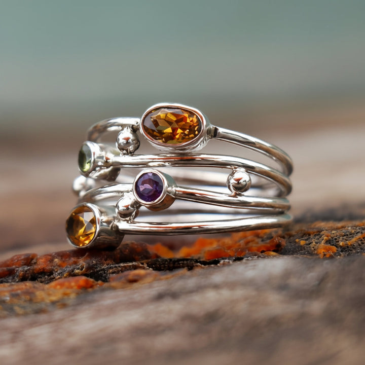Birthstone Ring Silver Adjustable Boho Zircon Wrap Ring