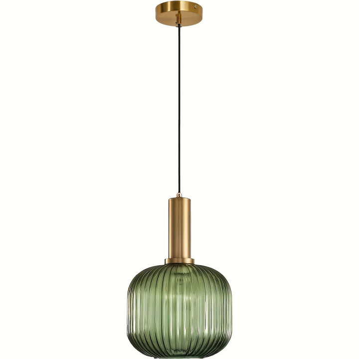 Modern Striped Glass Pendant Light | Brass &amp; Ribbed Glass Shade