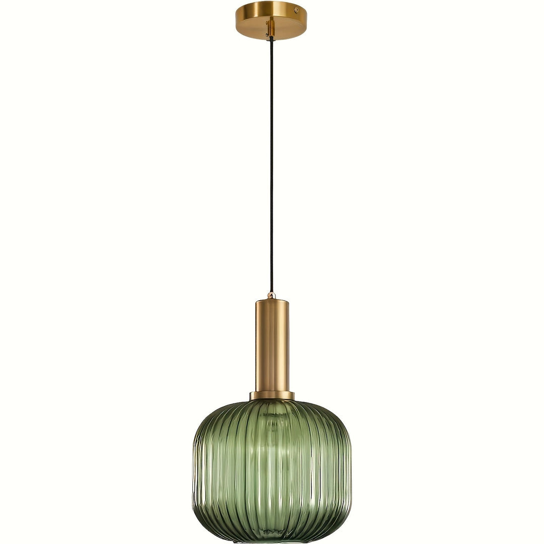 Modern Striped Glass Pendant Light | Brass &amp; Ribbed Glass Shade