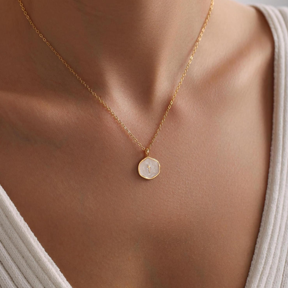 Necklace Cross Pendant Mothers Day Gold Disc Dainty Jewellery