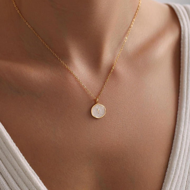 Necklace Cross Pendant Mothers Day Gold Disc Dainty Jewellery