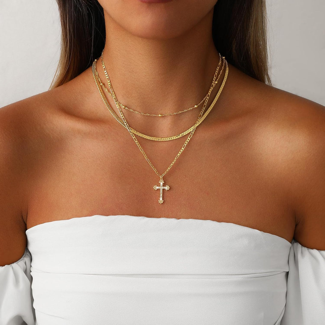 Necklace Layered Cross Pendant Mothers Day Gold Jewellery Gift