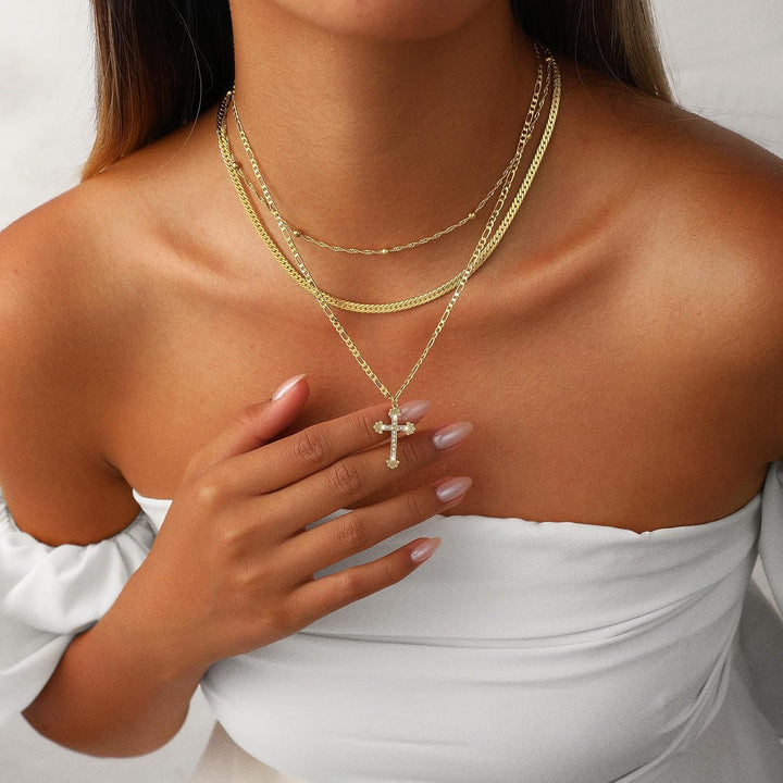 Necklace Layered Cross Pendant Mothers Day Gold Jewellery Gift