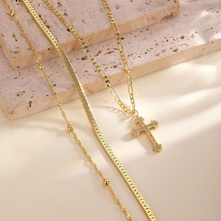 Necklace Layered Cross Pendant Mothers Day Gold Jewellery Gift