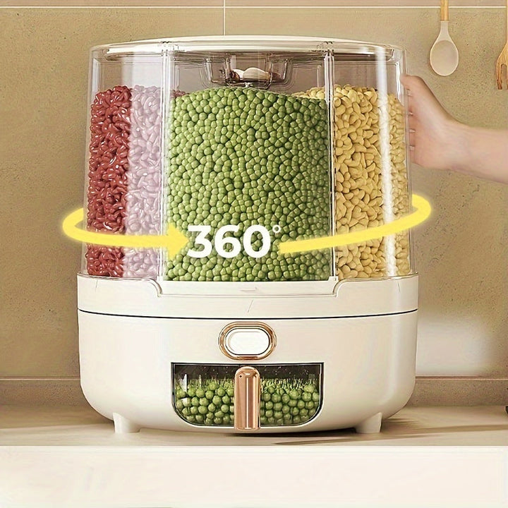 Rotating Airtight Food Storage Container | Large-Capacity Grain &amp; Cereal Dispenser with 360° Design