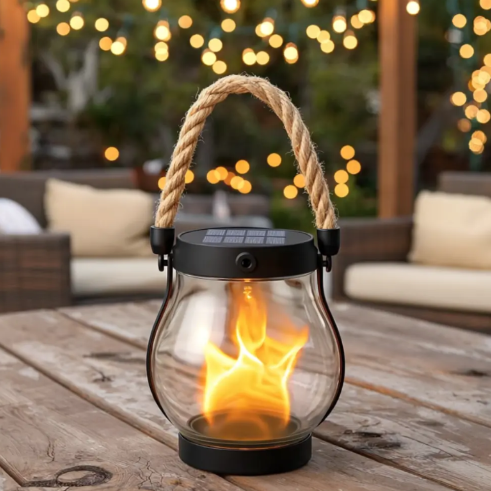 Solar Lantern Outdoor Hanging Light Flame Effect Garden Decor